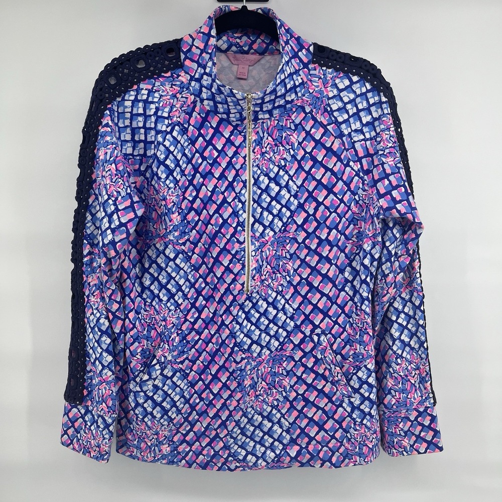 Lilly Pulitzer Skipper Popover Pullover Top Medium Purple Toe In Cutout Detail